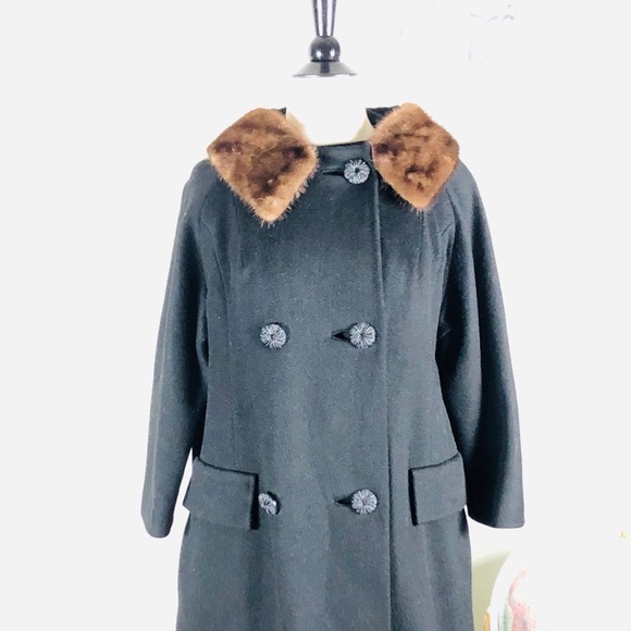 VTG 50's Mink Collar Wool Swing Coat - Picture 2 of 11